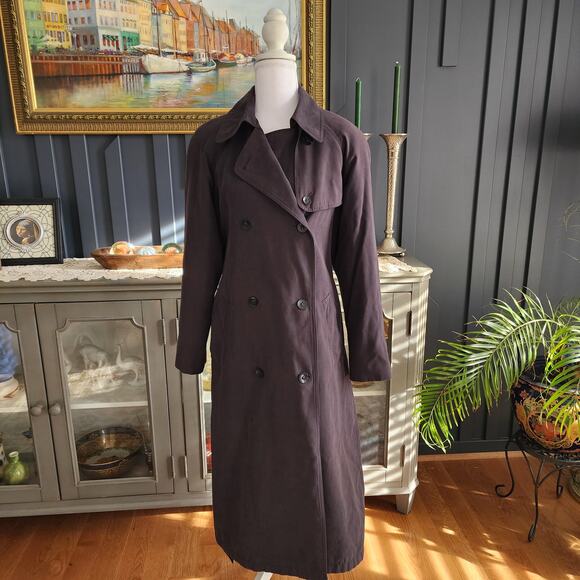 London Fog Charcoal Gray Double-Breasted Trench Coat Belted Size 6 - Picture 2 of 9